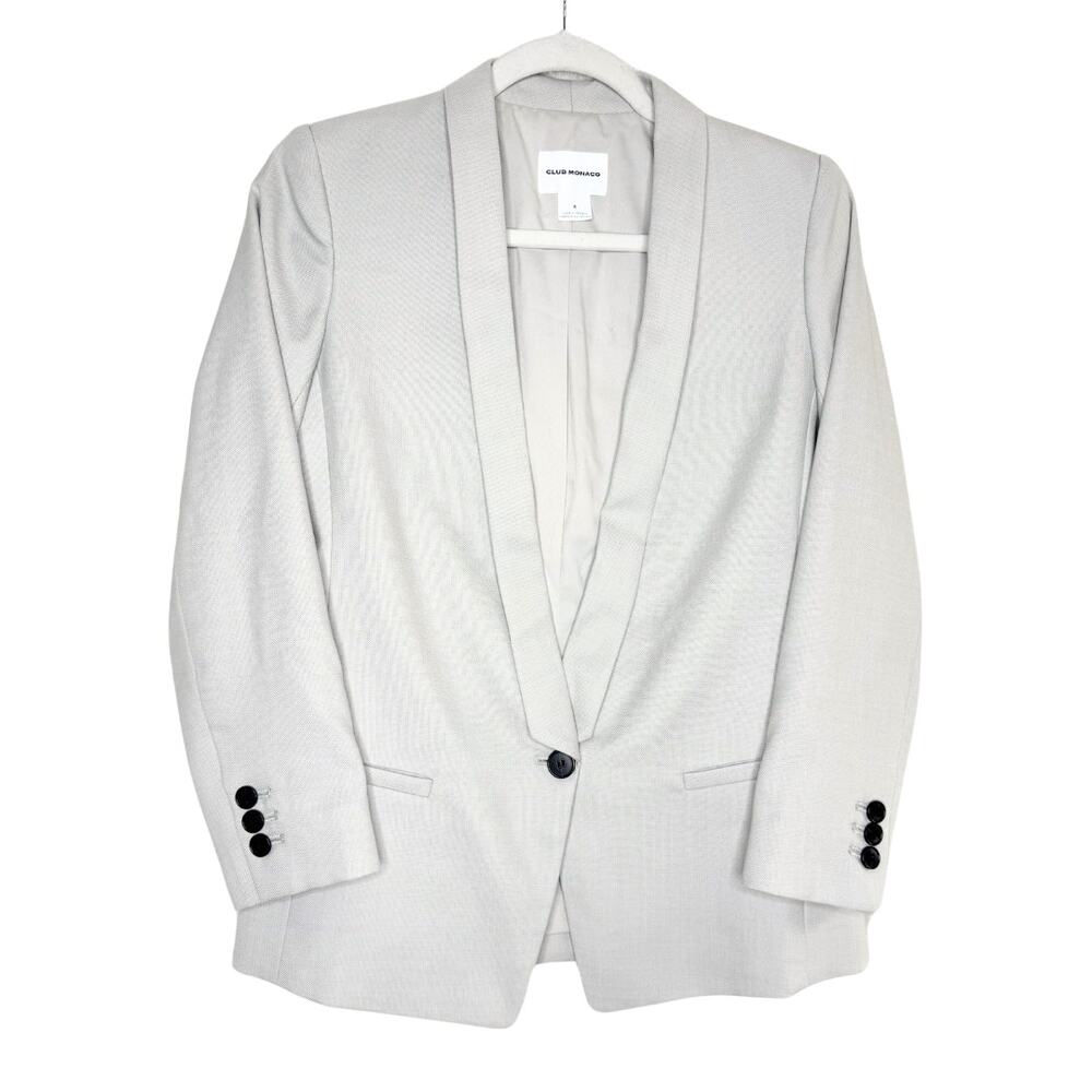 Club Monaco Mair Textured Single Button Wool Blazer Jacket Size 4 Gray Office